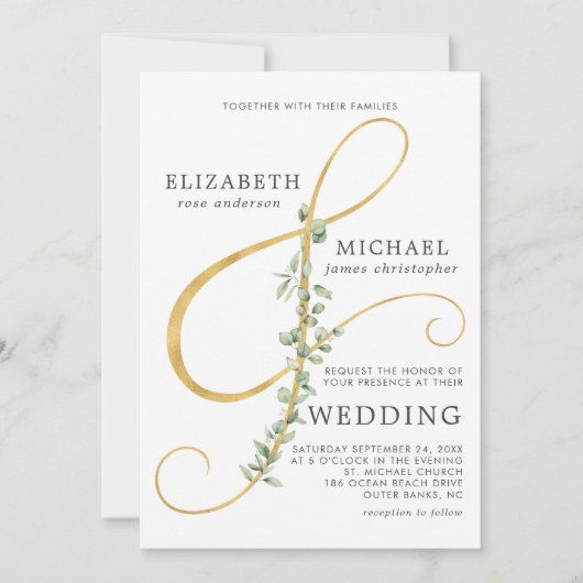 Invitation Eucalyptus Ampersand moderne simple Mariage photo (Devant)