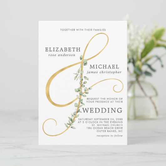Invitation Eucalyptus Ampersand moderne simple Mariage photo (Debout devant)