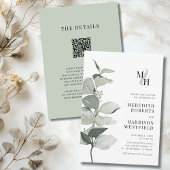 Invitation Eucalyptus Ampersand Monogram QR Code Mariage
