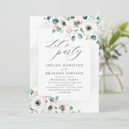 Invitation Eucalyptus anemone floral rustique mariage fête de (Debout devant)