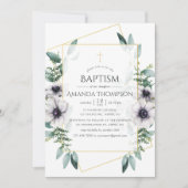 Invitation Eucalyptus Anémone Géométrique Baptême (Devant)