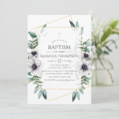 Invitation Eucalyptus Anémone Géométrique Baptême (Debout devant)