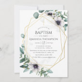 Invitation Eucalyptus Anémone Géométrique Baptême (Devant)