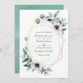 Invitation Eucalyptus Anémone Géométrique QR Code RSVP Mariag (Devant / Derrière)