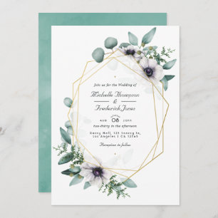 Invitation Eucalyptus Anémone Géométrique QR Code RSVP Mariag