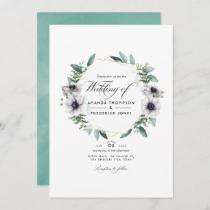 Invitation Eucalyptus Anémone Géométrique QR Code RSVP Mariag