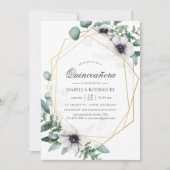 Invitation Eucalyptus Anémone géométrique Quinceañera (Devant)