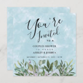 Invitation Eucalyptus Aquarelle Couples Douche (Devant / Derrière)