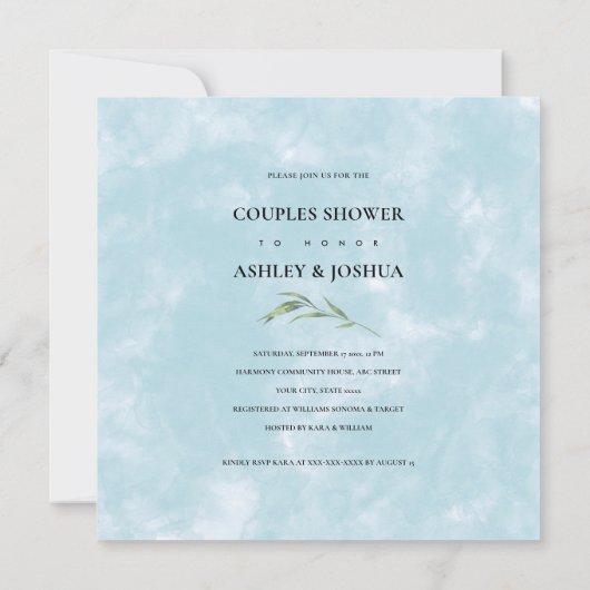 Invitation Eucalyptus Aquarelle Couples Douche (Dos)