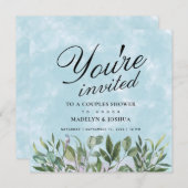 Invitation Eucalyptus Aquarelle Couples Douche (Devant / Derrière)
