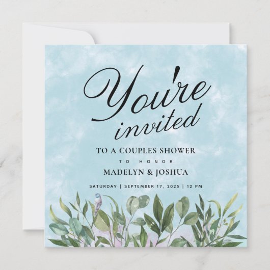 Invitation Eucalyptus Aquarelle Couples Douche (Devant)