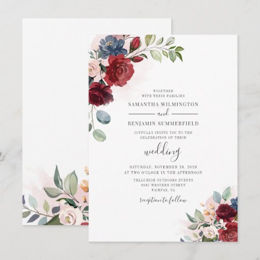 Invitation Eucalyptus Aquarelle Dusty Bleu Mariage botanique (Devant / Derrière)