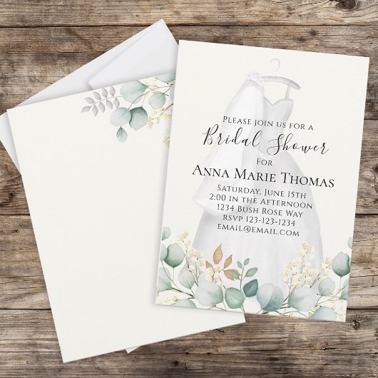 Invitation Eucalyptus aquarelle Élégante robe nuptiale floral