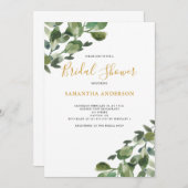 Invitation Eucalyptus Aquarelle Fête des mariées verte (Devant / Derrière)