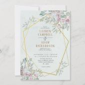 Invitation Eucalyptus Aquarelle Lignes Geo Mariage (Devant)