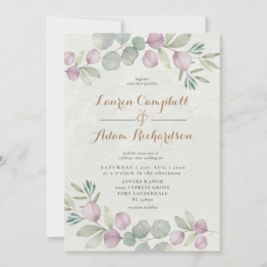Invitation Eucalyptus Aquarelle Sage Green Mariage Invitatiat (Devant)
