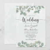 Invitation Eucalyptus aquarelle Sage Mariage vert (Devant / Derrière)