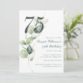 Invitation Eucalyptus Aquarelle Script 75e Anniversaire (Debout devant)