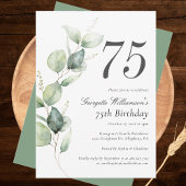 Invitation Eucalyptus Aquarelle Script 75e Anniversaire