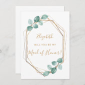 Invitation Eucalyptus Aquarelle Verdure Maid or d'honneur (Devant / Derrière)