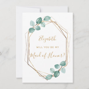 Invitation Eucalyptus Aquarelle Verdure Maid or d'honneur