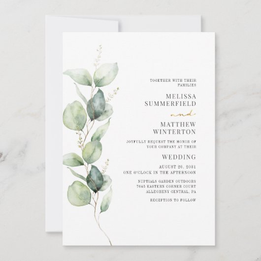 Invitation Eucalyptus Aquarelle Verdure Mariage botanique (Devant)