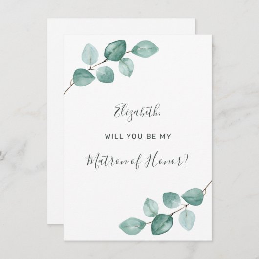 Invitation Eucalyptus Aquarelle Verdure Matron d'honneur (Devant / Derrière)