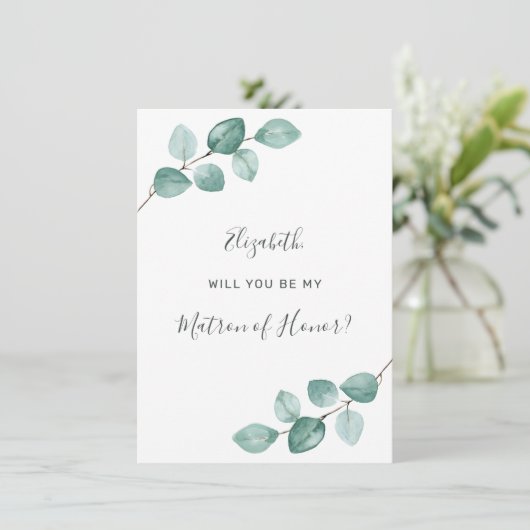 Invitation Eucalyptus Aquarelle Verdure Matron d'honneur (Debout devant)