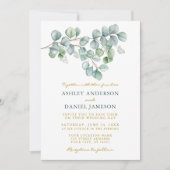 Invitation Eucalyptus Aquarelle Verdure Or Mariage (Devant)