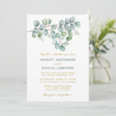 Invitation Eucalyptus Aquarelle Verdure Or Mariage (Debout devant)