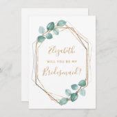 Invitation Eucalyptus Aquarelle Verdure Porte-mère Or (Devant / Derrière)