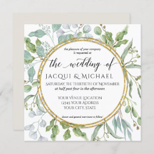 Invitation Eucalyptus Aquarelle Vert Blanc Vert Vert Mariage