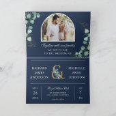 Invitation Eucalyptus Arch Photo Navy Blue QR Code Wedding (Intérieur)