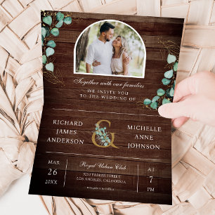 Invitation Eucalyptus Arche Photo Bois Rustique Code QR Maria