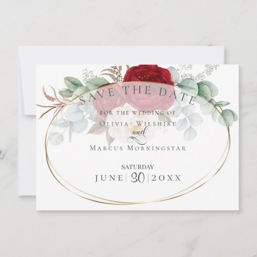 Invitation Eucalyptus aux pivoines rouges et blanches (Devant)