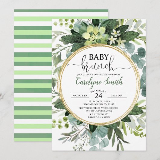 Invitation Eucalyptus Baby shower de Brunch neutre pour le ge (Devant / Derrière)
