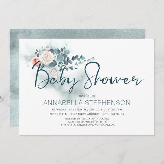 Invitation Eucalyptus | Baby shower de verdure aquarelle (Devant / Derrière)
