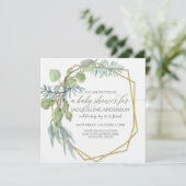 Invitation Eucalyptus Baby shower géométrique de couronne (Debout devant)
