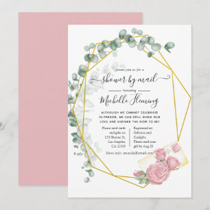 Invitation Eucalyptus Baby shower géométrique par courrier