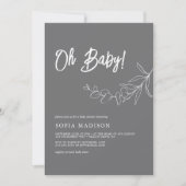 Invitation EUCALYPTUS Baby shower gris minimaliste (Devant)