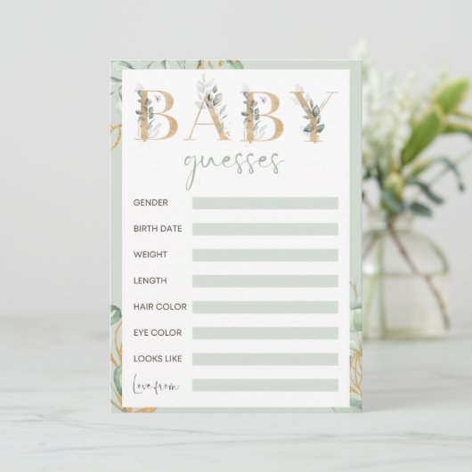 Invitation Eucalyptus baby shower jeu de devination (Debout devant)