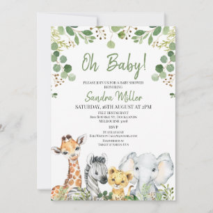 Invitation Eucalyptus Baby shower Safari neutre genre
