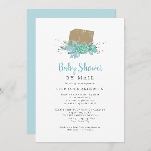 Invitation Eucalyptus Baby shower succulent par courrier (Devant / Derrière)