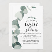 Invitation Eucalyptus baby shower verdoyant (Devant / Derrière)