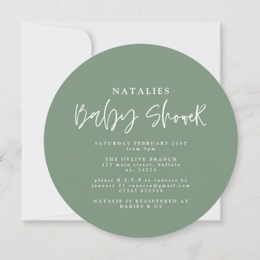 Invitation eucalyptus baby shower vert mignon invitat (Dos)