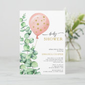 Invitation Eucalyptus Balloon Baby Girl Douche (Debout devant)