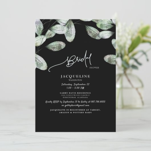 Invitation Eucalyptus Black Bride douche (Debout devant)