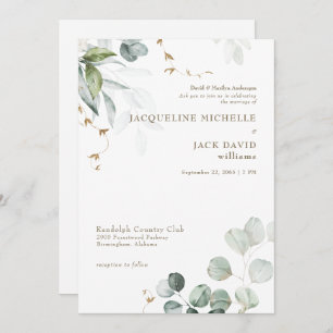 Invitation Eucalyptus blanc Élégance mariée parents Mariage