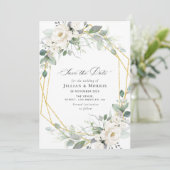 Invitation eucalyptus blanc floral enregistrer la date invita (Debout devant)