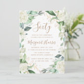 Invitation Eucalyptus Blanc Or Floral 60e Soixante Anniversai (Debout devant)